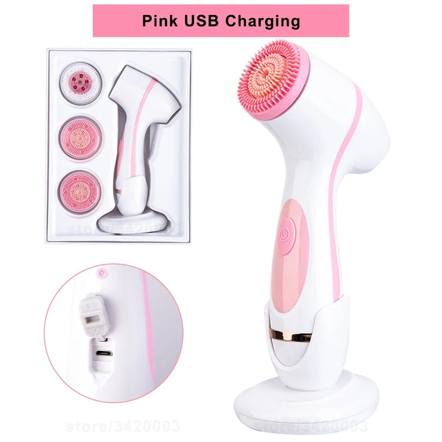 Cepillo de limpieza facial giratorio sónico 3 en 1: sistema de spa de limpieza profunda, recargable y resistente al agua