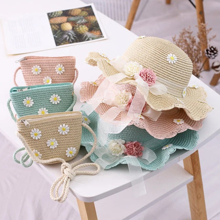 Conjunto de sombrero y bolso para el sol con diseño de margaritas para niños