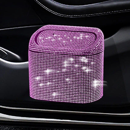 Luxurious Rhinestone Car Trash Bin - Pressing Type Square Storage Bucket - Wnkrs