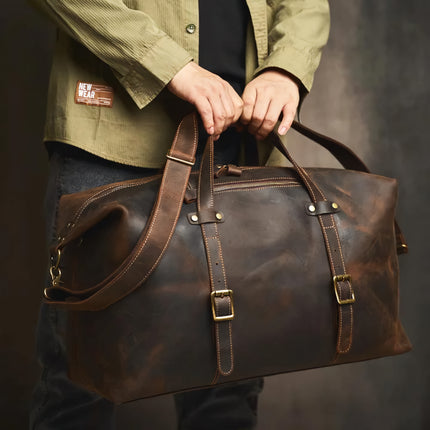 Bolso de viaje vintage de cuero genuino para hombre