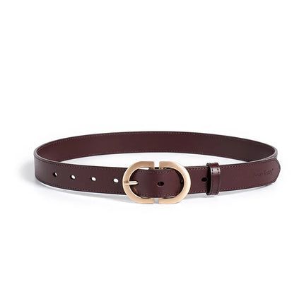 Ceinture en cuir de vache véritable pour femme avec boucle ovale en métal rétro