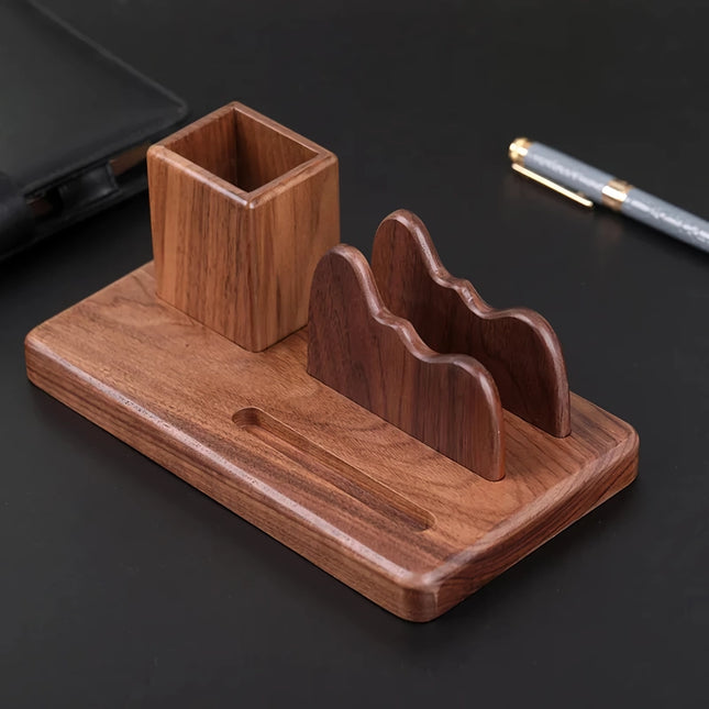 Elegante organizador de escritorio multifuncional de madera maciza