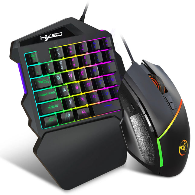 Gaming One-Handed Keyboard and Mouse Combo USB Teclado Rainbow Backlit for Gaming Enthusiasts