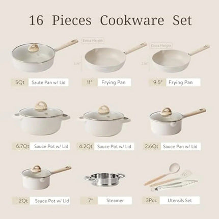 16-Piece Eco-Friendly Nonstick Cookware Set - Wnkrs