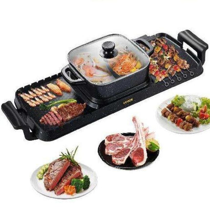 2-in-1 Electric BBQ Grill & Hot Pot - Smokeless, Detachable, Nonstick Cookware for Indoor Use - Wnkrs