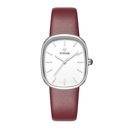 Montre à quartz de luxe avec bracelet en cuir pour femme