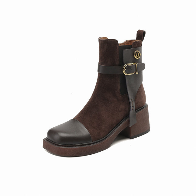 Botas Chelsea de piel auténtica con tacón alto para mujer