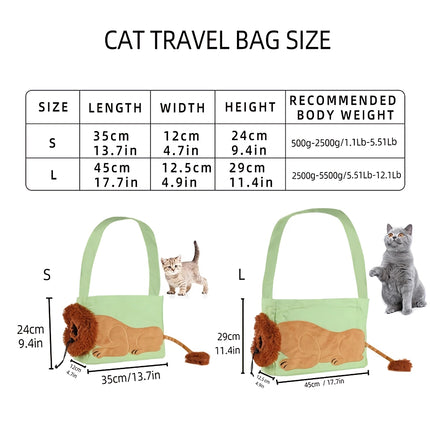 Adorable bolsa de transporte para mascotas con forma de león para perros y gatos pequeños