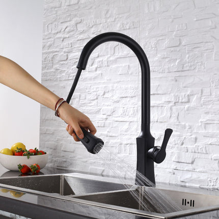 Hot And Cold Kitchen Black Pull-out Rotating Sink Faucet - Wnkrs