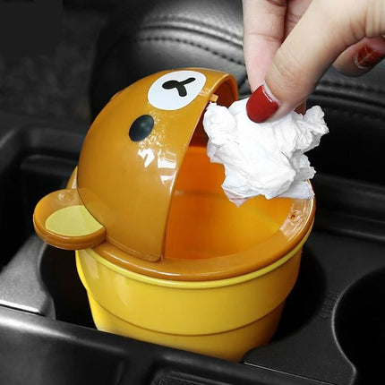 Cute Cartoon Bear Car Trash Can with Rolling Cover - Wnkrs