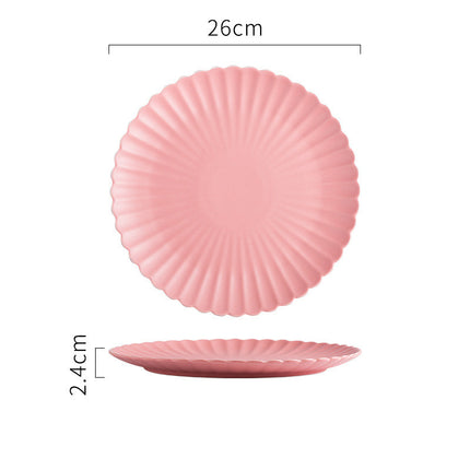 Creative Simple Solid-color Ceramic Plate Fruit Cake Plate Round Beef Steak Western Plate - Wnkrs