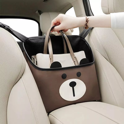 Cute Cartoon Leather Car Seat Organizer with Multi-Function Storage