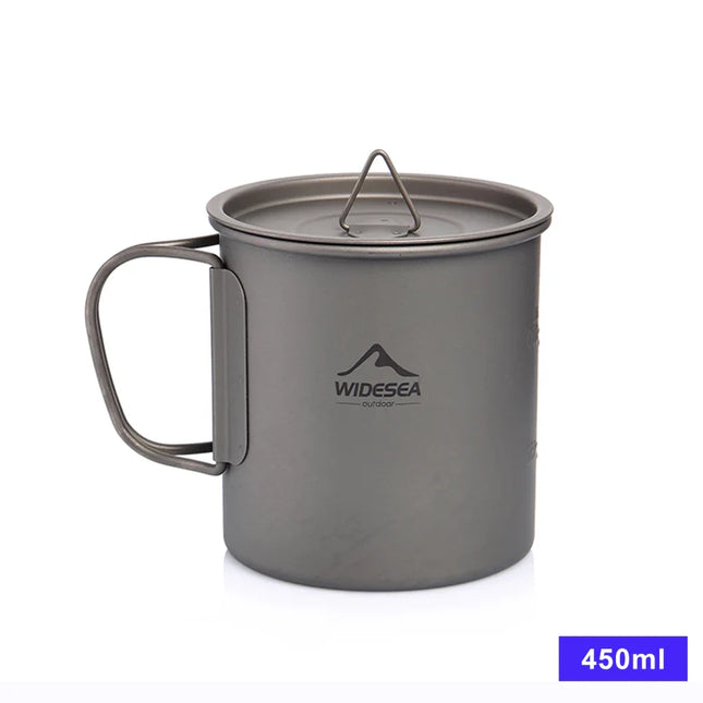 Taza de titanio para camping con tapa