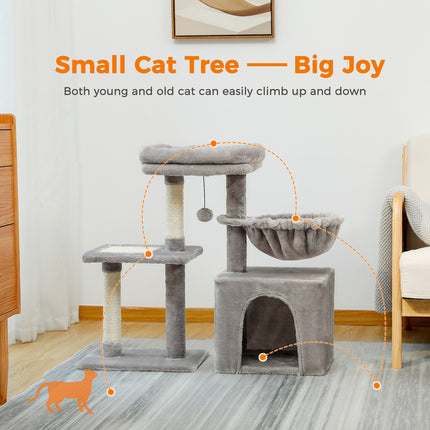 Arbre à chat compact 2 en 1 avec griffoir et hamac confortable, 73 cm de haut