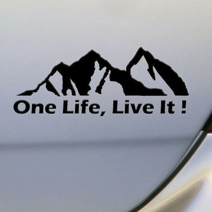 Universal 'One Life Live It' Off-Road Car Sticker - Mountain Silhouette Decal for All Vehicles - Wnkrs