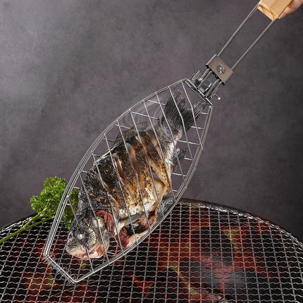 Filet de barbecue en acier inoxydable avec manche en bois