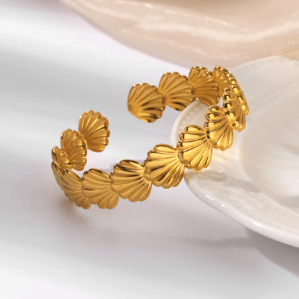 Brazalete de concha de lujo: brazalete de playa de acero inoxidable bañado en oro