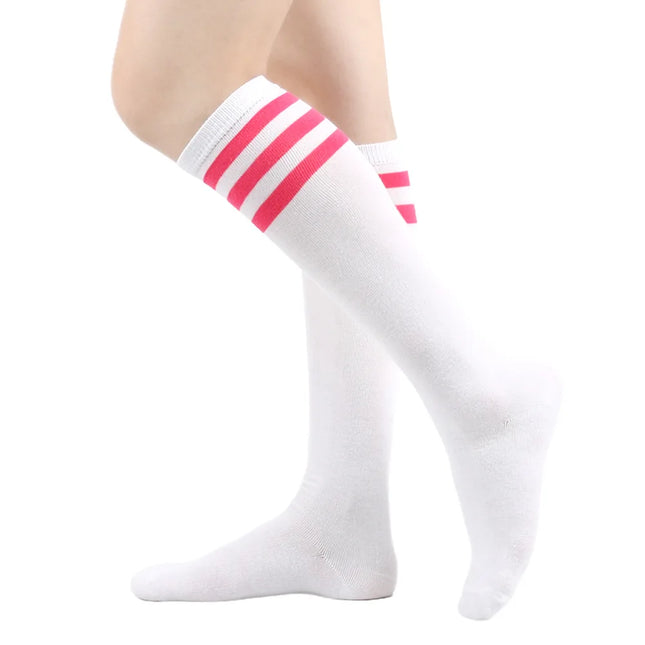 Chaussettes mollet style Harajuku en coton rayé pour femmes