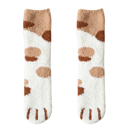 Calcetines de mujer de vellón con diseño de pata de gato kawaii para otoño e invierno