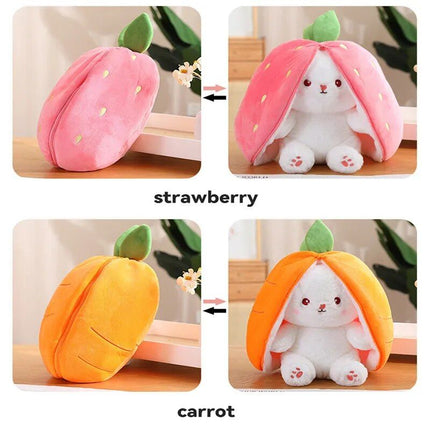 Charming Strawberry Carrot Rabbit Plush Toy - Transformable Fruit to Bunny Stuffed Doll - Wnkrs