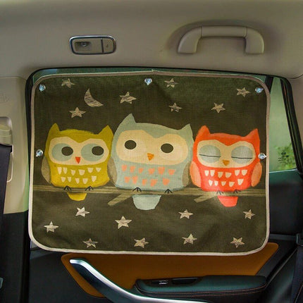 Cute Cartoon Linen Car Sun Shade Curtain for Windshield and Side Windows - 70cm x 50cm - Wnkrs