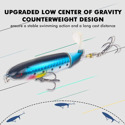 Lot de 6 leurres de pêche de surface avec queue rotative