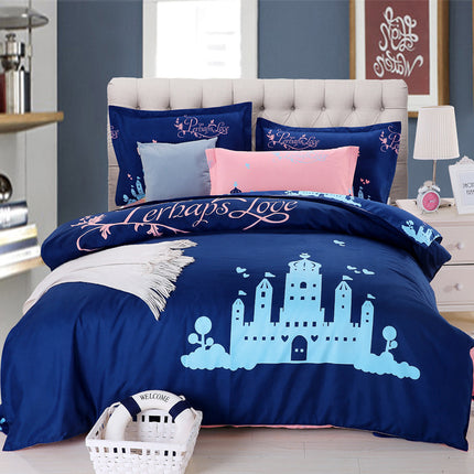 Cotton cartoon active thickening sanding four-piece cotton wedding gift linen quilt cover bedding - Wnkrs