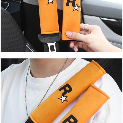 2pcs Yellow Car Seat Belt Covers with GTA Auto 5 Design - Wnkrs