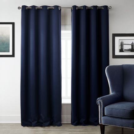 Dark Blue Bedroom Blackout Fabric Printed Curtains - Wnkrs