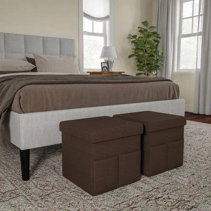 2-Pack Square Foldable Storage Ottoman with Pockets - Wnkrs