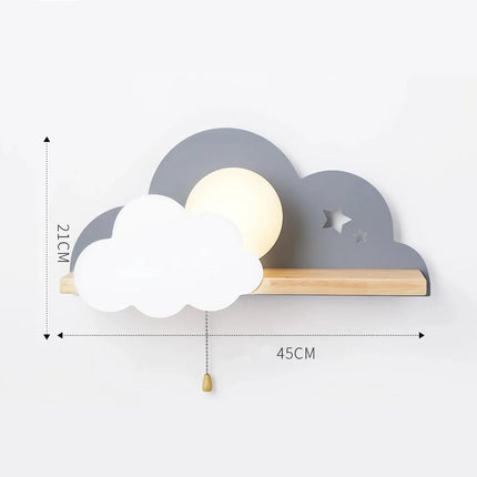 Modern Wall Lamp with Pull Switch - Cloud and Moon Design