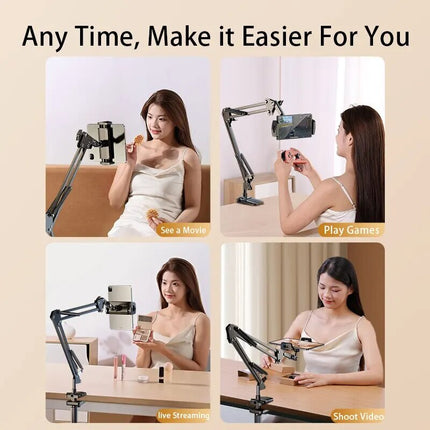360° Rotatable Tablet and Phone Stand with Long Arm and Adjustable Holder