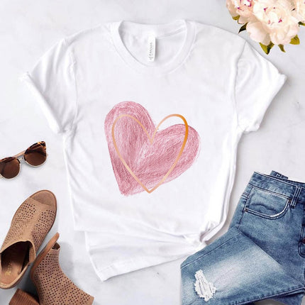 Camiseta con estampado de flores de corazón para mujer