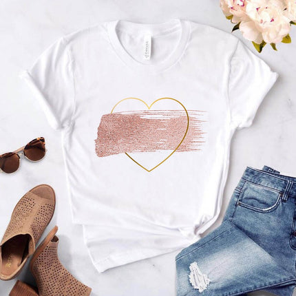 Camiseta con estampado de flores de corazón para mujer