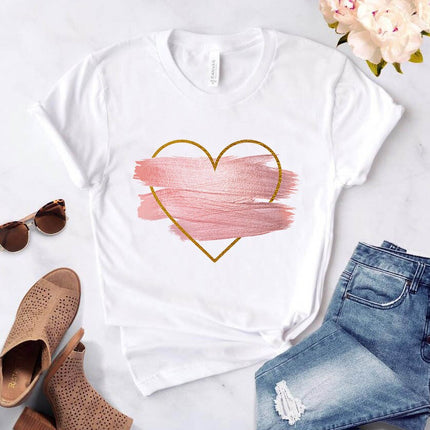 Camiseta con estampado de flores de corazón para mujer