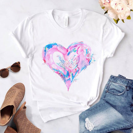 Camiseta con estampado de flores de corazón para mujer