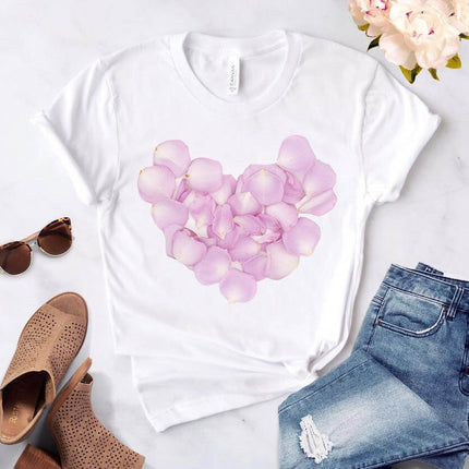 Camiseta con estampado de flores de corazón para mujer