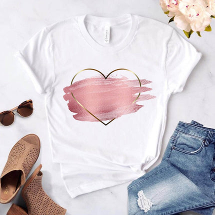 Camiseta con estampado de flores de corazón para mujer