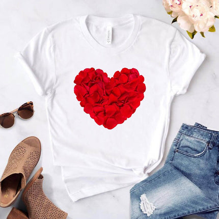 Camiseta con estampado de flores de corazón para mujer