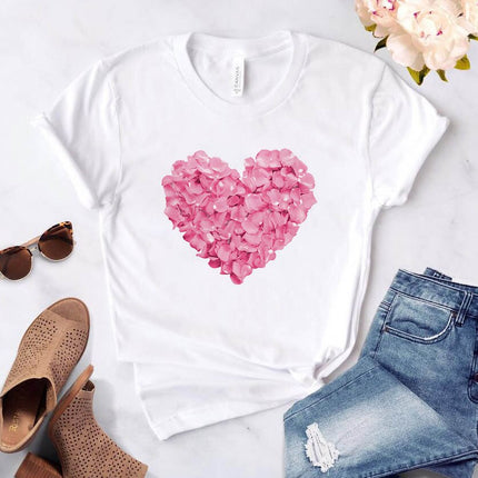 Camiseta con estampado de flores de corazón para mujer