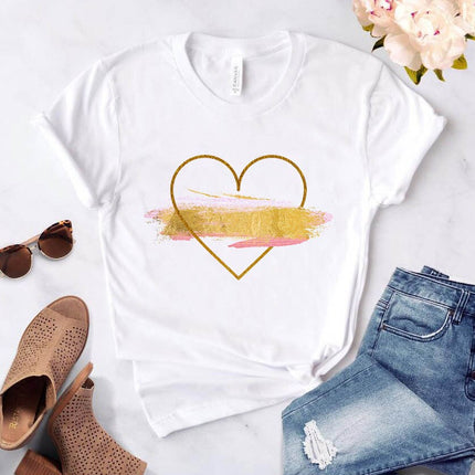 Camiseta con estampado de flores de corazón para mujer