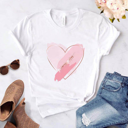 Camiseta con estampado de flores de corazón para mujer