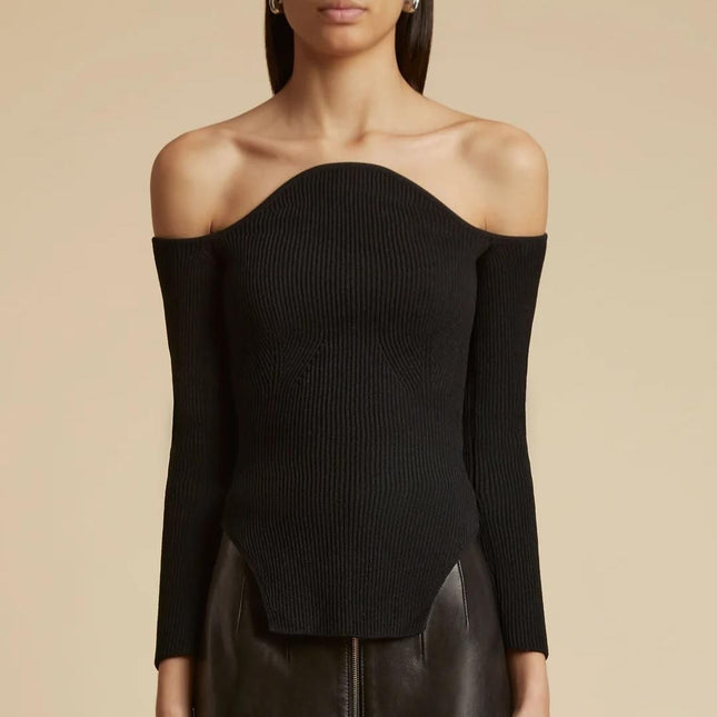 Pulls en tricot à manches longues et col bateau pour femmes