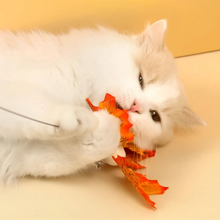 Juguete interactivo giratorio con forma de hoja para gatos: mango de madera y alambre de acero para adiestramiento de gatos