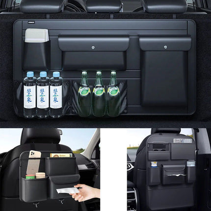 High-Capacity Leather Car Storage Organizer for Backseat & Trunk - Black - Wnkrs