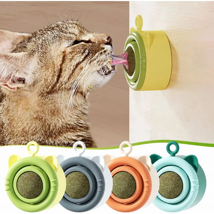 Pelota de hierba gatera giratoria: juguete para gatos que se adhiere a la pared para jugar solos y rechinar los dientes