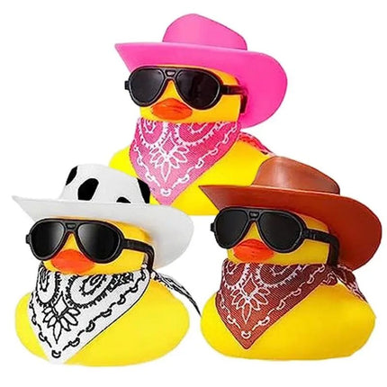 Mini Rubber Duck Car Ornaments Dashboard Interior Decor Cowboy Hat Duck With Scarf Sunglasses Kids Toys Gifts Car Accessories - Wnkrs