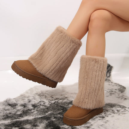 Botas de nieve de piel largas de invierno para mujer