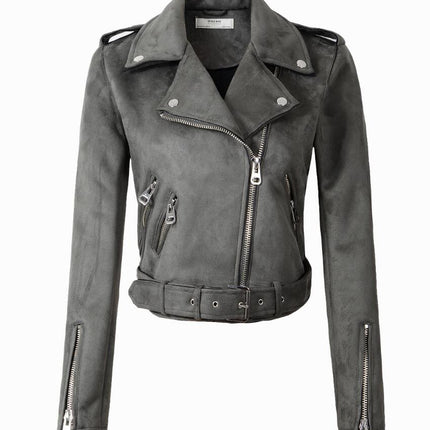 Women's Belted Crop Biker Jacket - Wnkrs