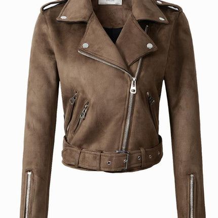 Women's Belted Crop Biker Jacket - Wnkrs